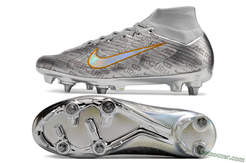 Nike Air Zoom Mercurial Superfly 9 Elite SG High-Tops Soccer Cleats - Silver/Gold 1