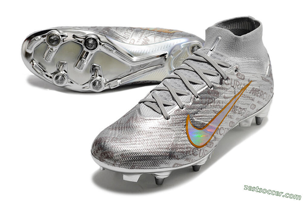 Nike Air Zoom Mercurial Superfly 9 Elite SG High-Tops Soccer Cleats - Silver/Gold 3