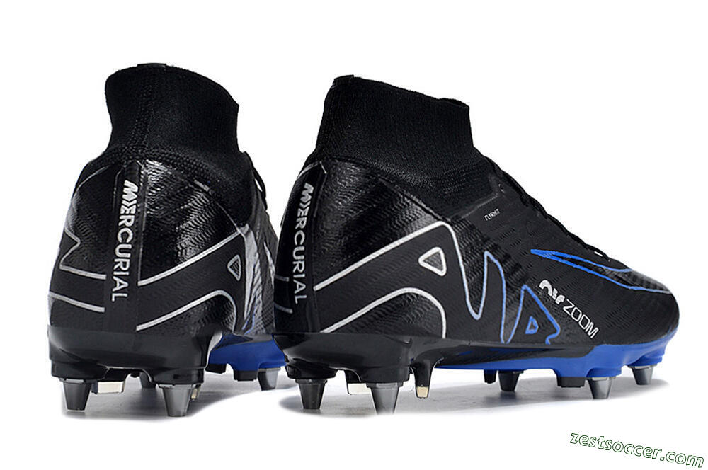 Nike Air Zoom Mercurial Superfly 9 Elite SG High-Tops Soccer Cleats - Black/Blue/White 6
