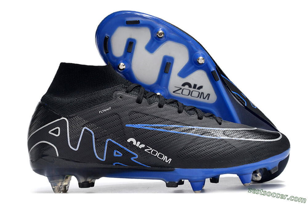 Nike Air Zoom Mercurial Superfly 9 Elite SG High-Tops Soccer Cleats - Black/White/Blue 0