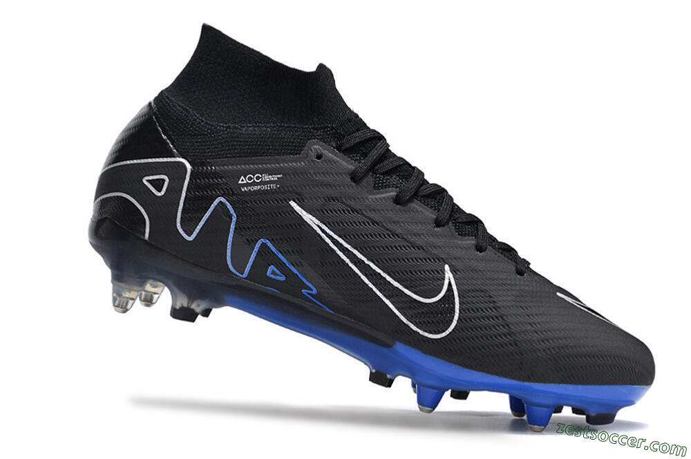 Nike Air Zoom Mercurial Superfly 9 Elite SG High-Tops Soccer Cleats - Black/White/Blue 4