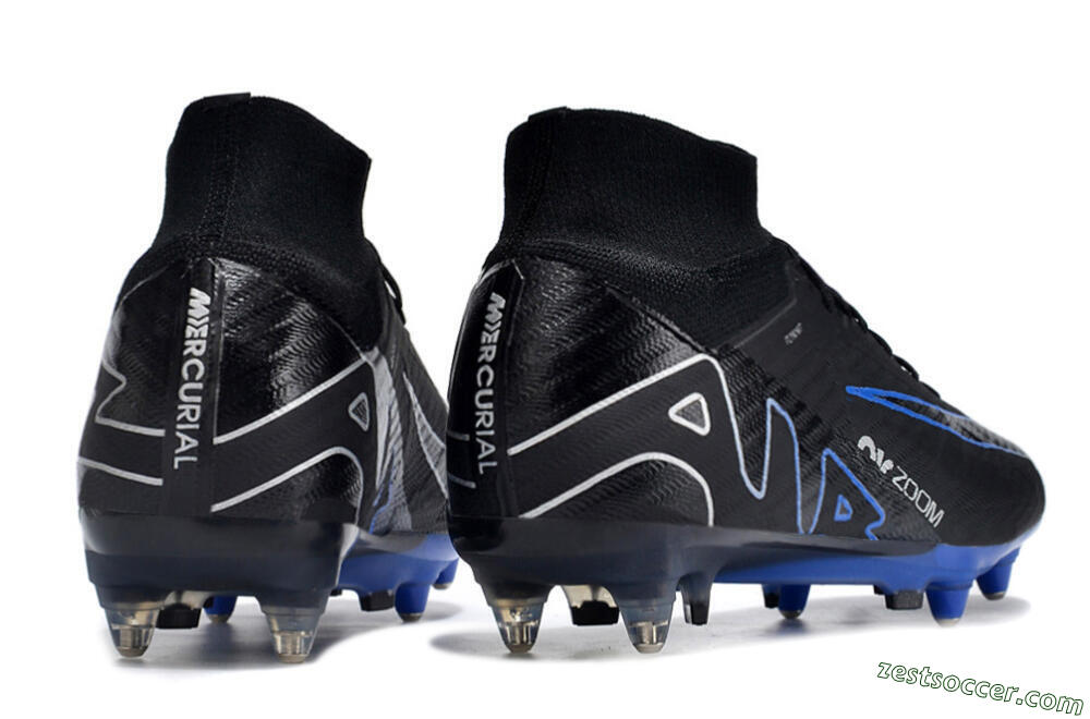 Nike Air Zoom Mercurial Superfly 9 Elite SG High-Tops Soccer Cleats - Black/White/Blue 6