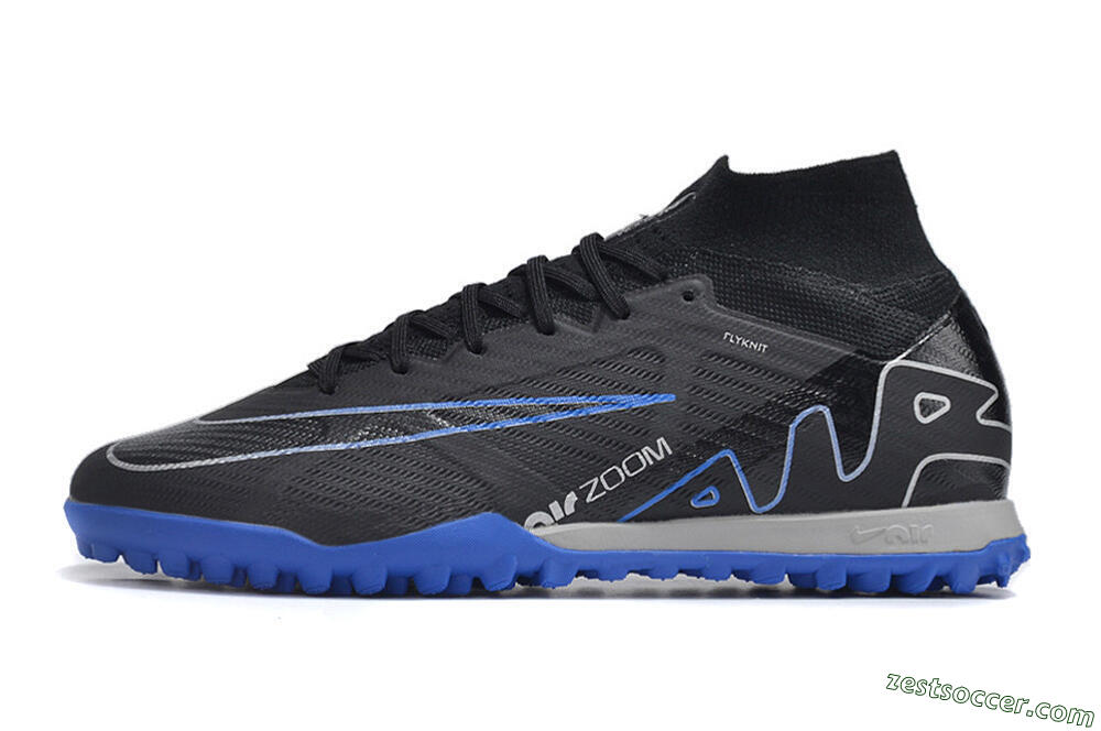 Nike Air Zoom Mercurial Superfly 9 Elite TF High-Tops Soccer Shoes - Black/White/Blue 2