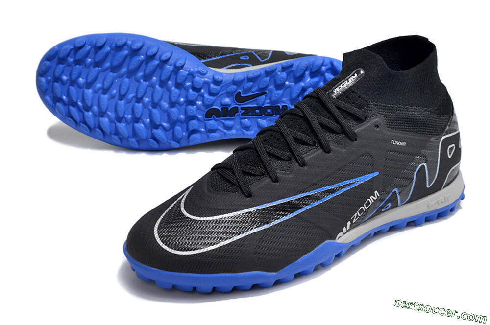 Nike Air Zoom Mercurial Superfly 9 Elite TF High-Tops Soccer Shoes - Black/White/Blue 3