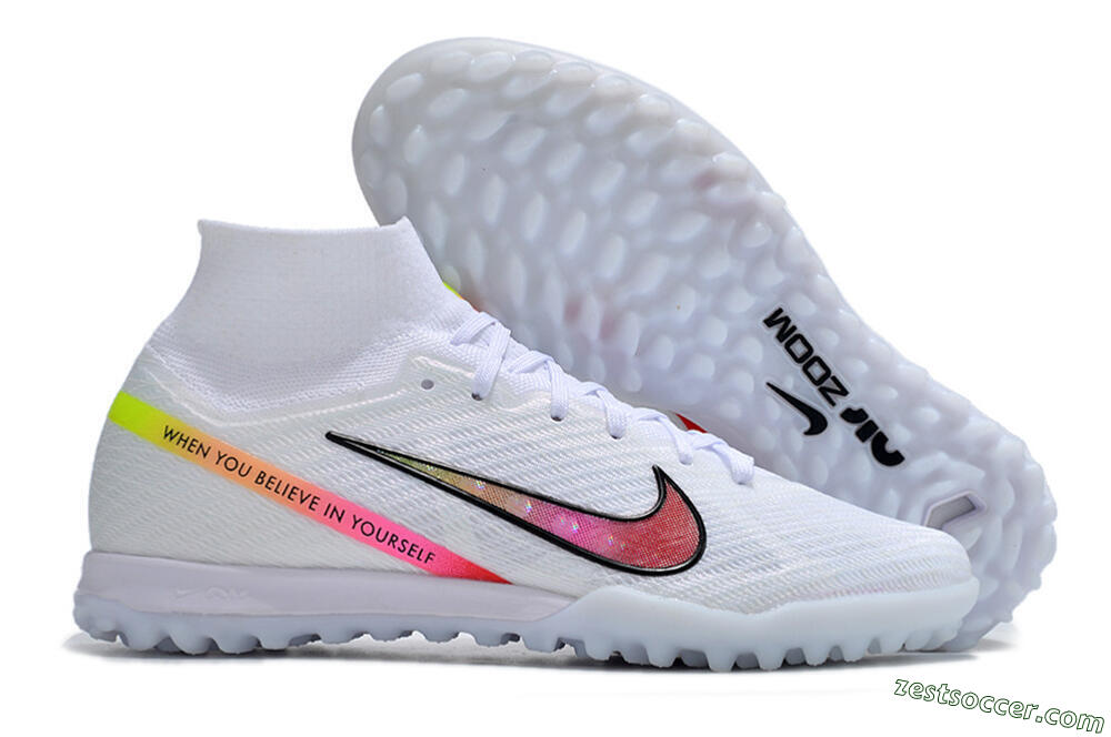 Nike Air Zoom Mercurial Superfly 9 Elite TF High-Tops Soccer Shoes - White/Black/Pink 0