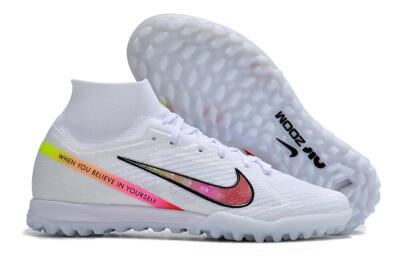 Nike Air Zoom Mercurial Superfly 9 Elite TF High-Tops Soccer Shoes - White/Black/Pink