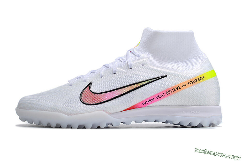 Nike Air Zoom Mercurial Superfly 9 Elite TF High-Tops Soccer Shoes - White/Black/Pink 2