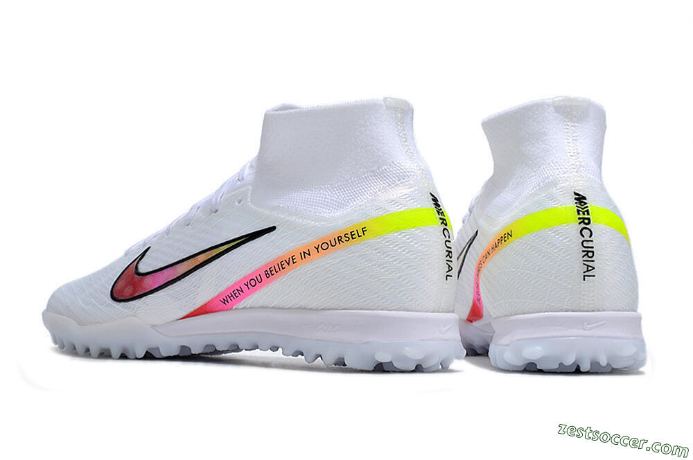 Nike Air Zoom Mercurial Superfly 9 Elite TF High-Tops Soccer Shoes - White/Black/Pink 4