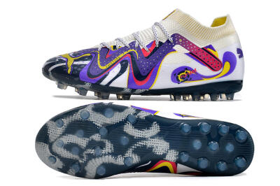 Puma Future Ultimate NJR MG Low-Tops Soccer Cleats - White/Purple/Yellow