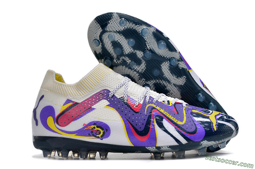 Puma Future Ultimate NJR MG Low-Tops Soccer Cleats - White/Purple/Yellow 0