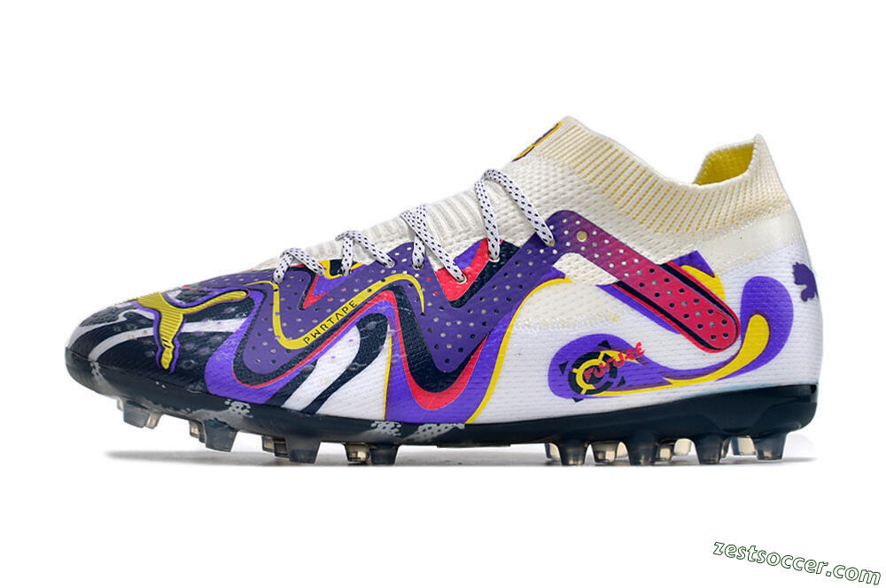 Puma Future Ultimate NJR MG Low-Tops Soccer Cleats - White/Purple/Yellow 2