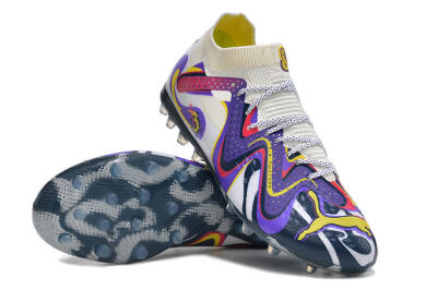 Puma Future Ultimate NJR MG Low-Tops Soccer Cleats - White/Purple/Yellow
