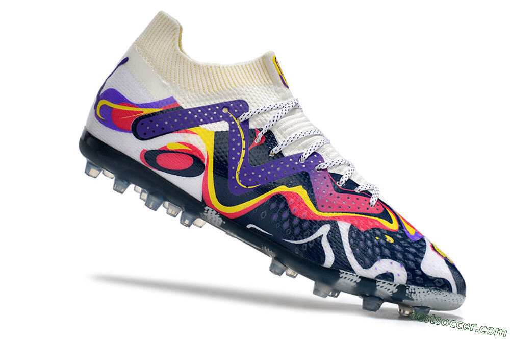 Puma Future Ultimate NJR MG Low-Tops Soccer Cleats - White/Purple/Yellow 4