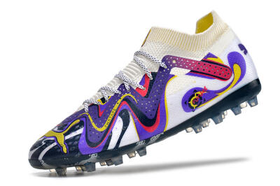 Puma Future Ultimate NJR MG Low-Tops Soccer Cleats - White/Purple/Yellow