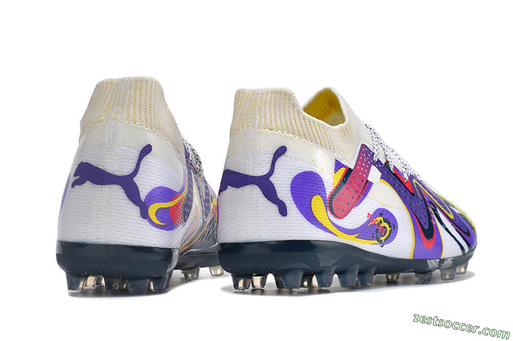 Puma Future Ultimate NJR MG Low-Tops Soccer Cleats - White/Purple/Yellow 6