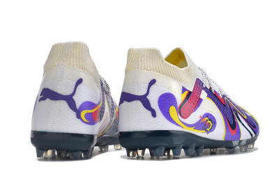 Puma Future Ultimate NJR MG Low-Tops Soccer Cleats - White/Purple/Yellow