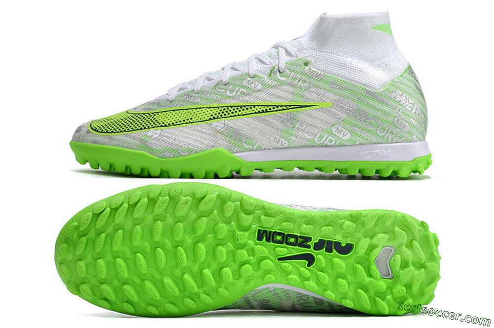 Nike Air Zoom Mercurial Superfly 9 Elite TF High-Tops Soccer Shoes - Green/White/Silver 1