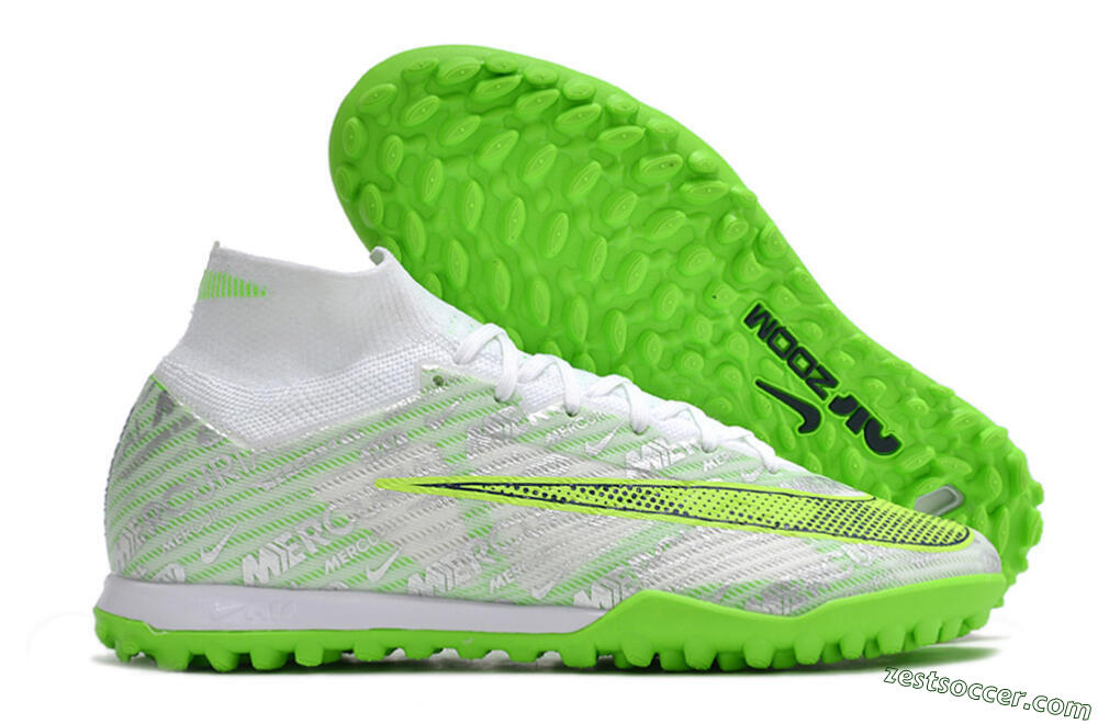 Nike Air Zoom Mercurial Superfly 9 Elite TF High-Tops Soccer Shoes - Green/White/Silver 0