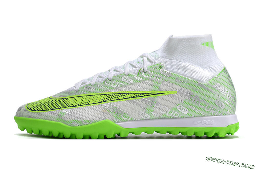 Nike Air Zoom Mercurial Superfly 9 Elite TF High-Tops Soccer Shoes - Green/White/Silver 2