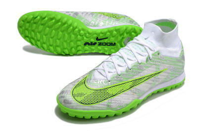 Nike Air Zoom Mercurial Superfly 9 Elite TF High-Tops Soccer Shoes - Green/White/Silver