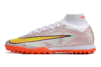Nike Air Zoom Mercurial Superfly 9 Elite TF High-Tops Soccer Shoes - Orange/White/Silver