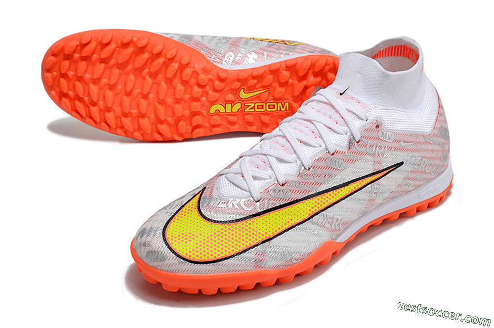 Nike Air Zoom Mercurial Superfly 9 Elite TF High-Tops Soccer Shoes - Orange/White/Silver 3