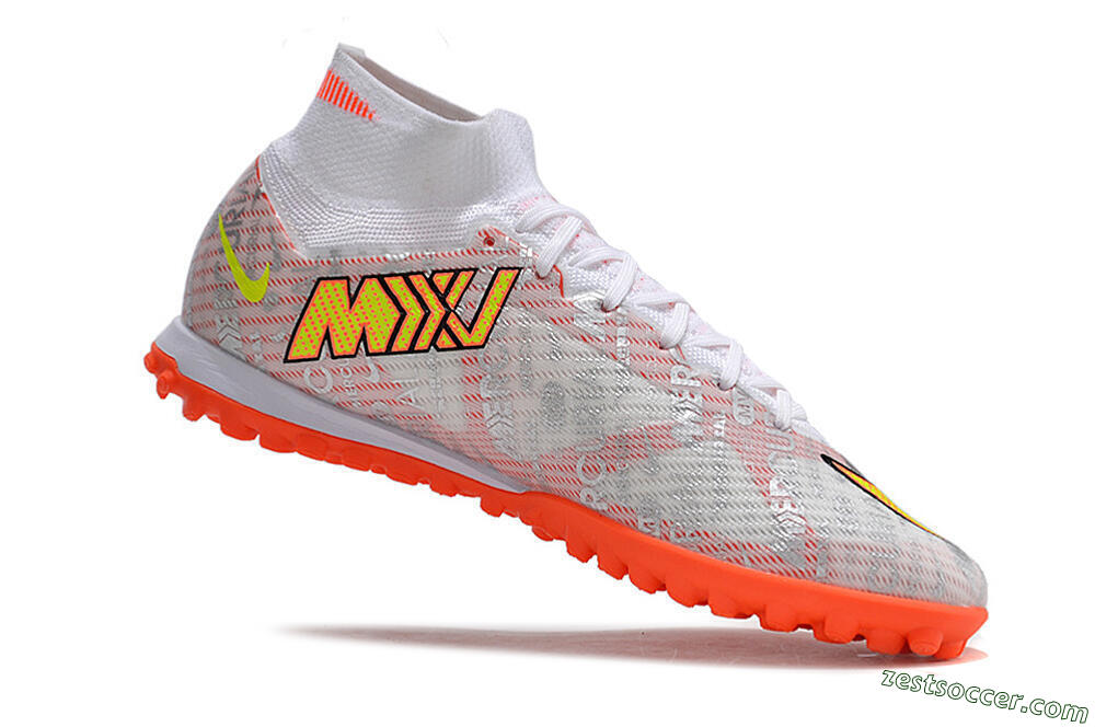 Nike Air Zoom Mercurial Superfly 9 Elite TF High-Tops Soccer Shoes - Orange/White/Silver 4