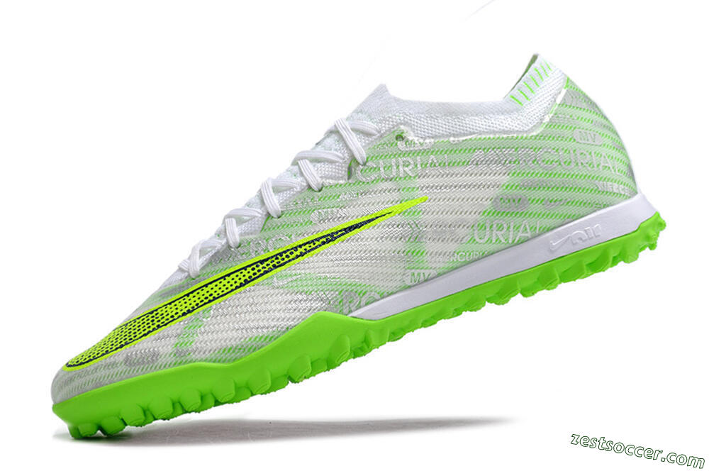 Nike Air Zoom Mercurial Vapor 15 Elite TF Low-Tops Soccer Shoes - Green/White/Silver 5