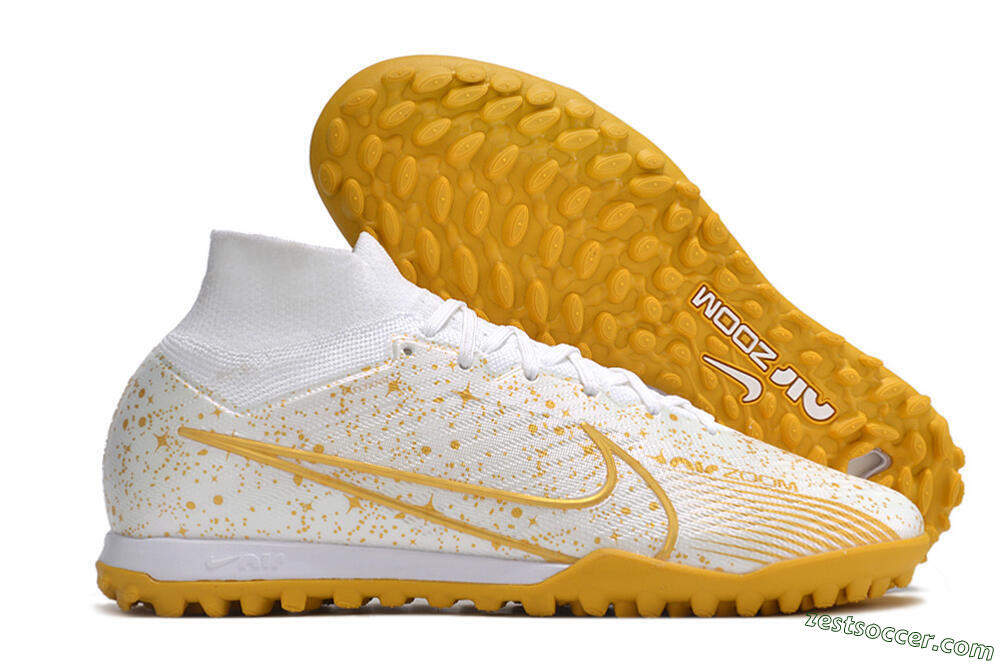 Nike Air Zoom Mercurial Superfly 9 Elite TF High-Tops Soccer Shoes - White/Gold 0