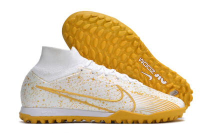Nike Air Zoom Mercurial Superfly 9 Elite TF High-Tops Soccer Shoes - White/Gold