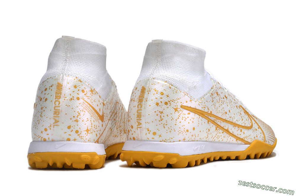 Nike Air Zoom Mercurial Superfly 9 Elite TF High-Tops Soccer Shoes - White/Gold 4
