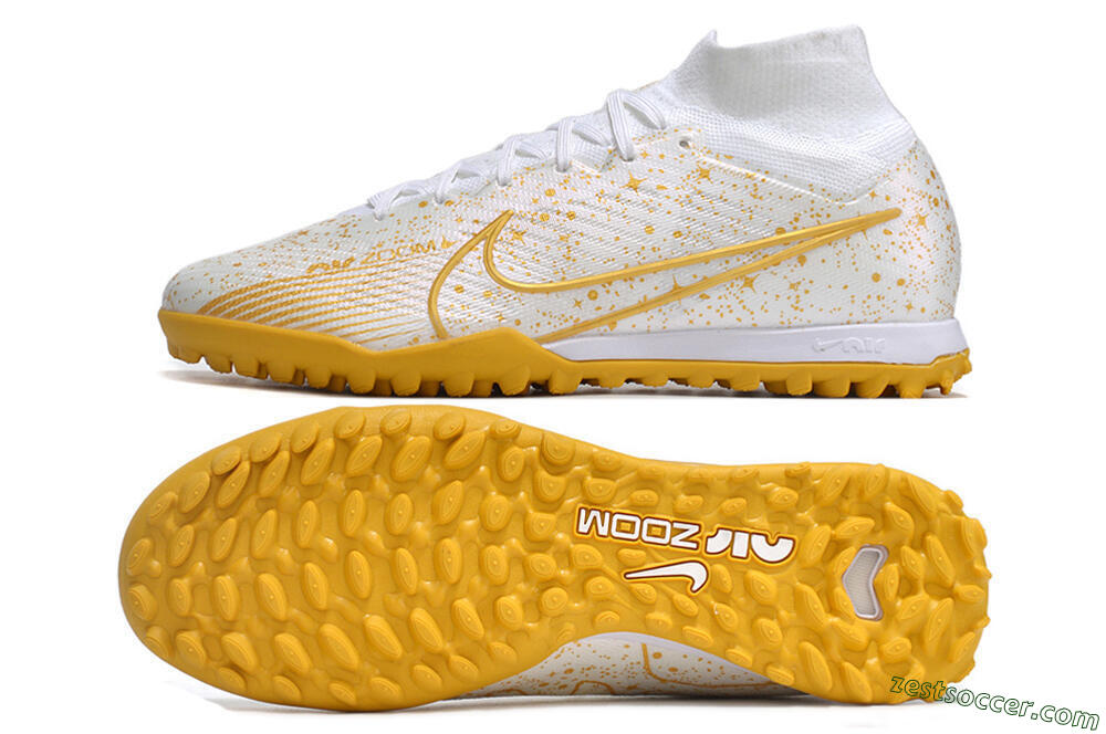 Nike Air Zoom Mercurial Superfly 9 Elite TF High-Tops Soccer Shoes - White/Gold 1