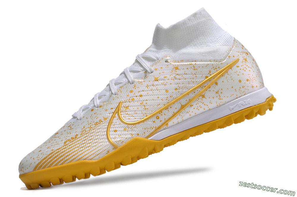 Nike Air Zoom Mercurial Superfly 9 Elite TF High-Tops Soccer Shoes - White/Gold 6