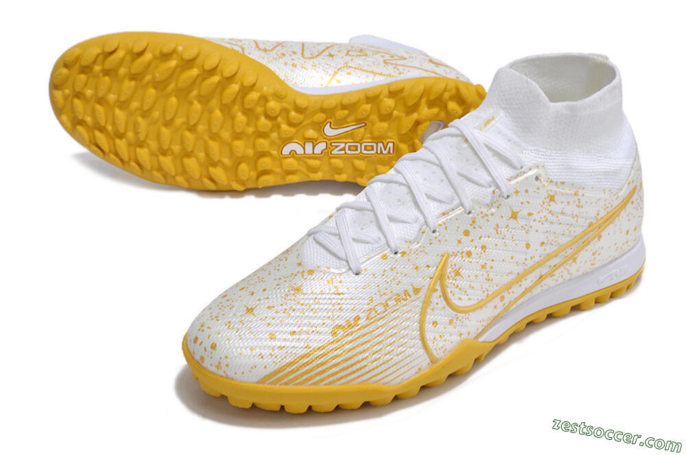 Nike Air Zoom Mercurial Superfly 9 Elite TF High-Tops Soccer Shoes - White/Gold 3