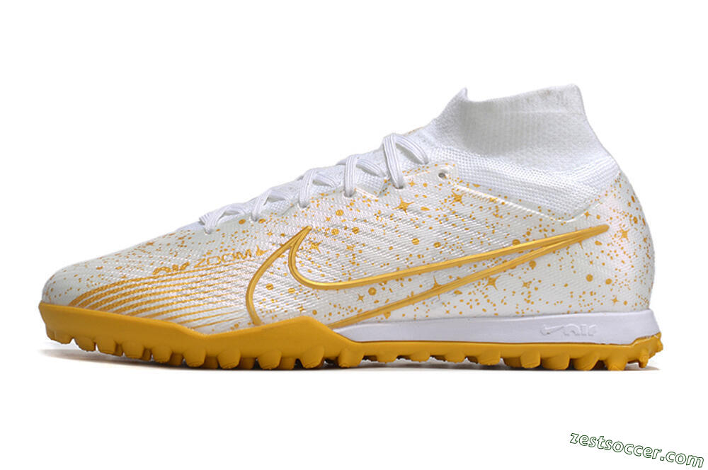 Nike Air Zoom Mercurial Superfly 9 Elite TF High-Tops Soccer Shoes - White/Gold 2