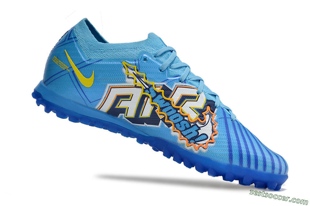 Kylian Mbappe x Nike Air Zoom Mercurial Vapor 15 Elite TF Low-Tops Soccer Shoes - Blue/Yellow/Black 4