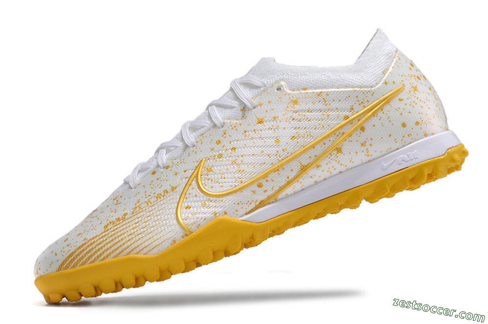 Nike Air Zoom Mercurial Vapor 15 Elite TF Low-Tops Soccer Shoes - White/Gold 5