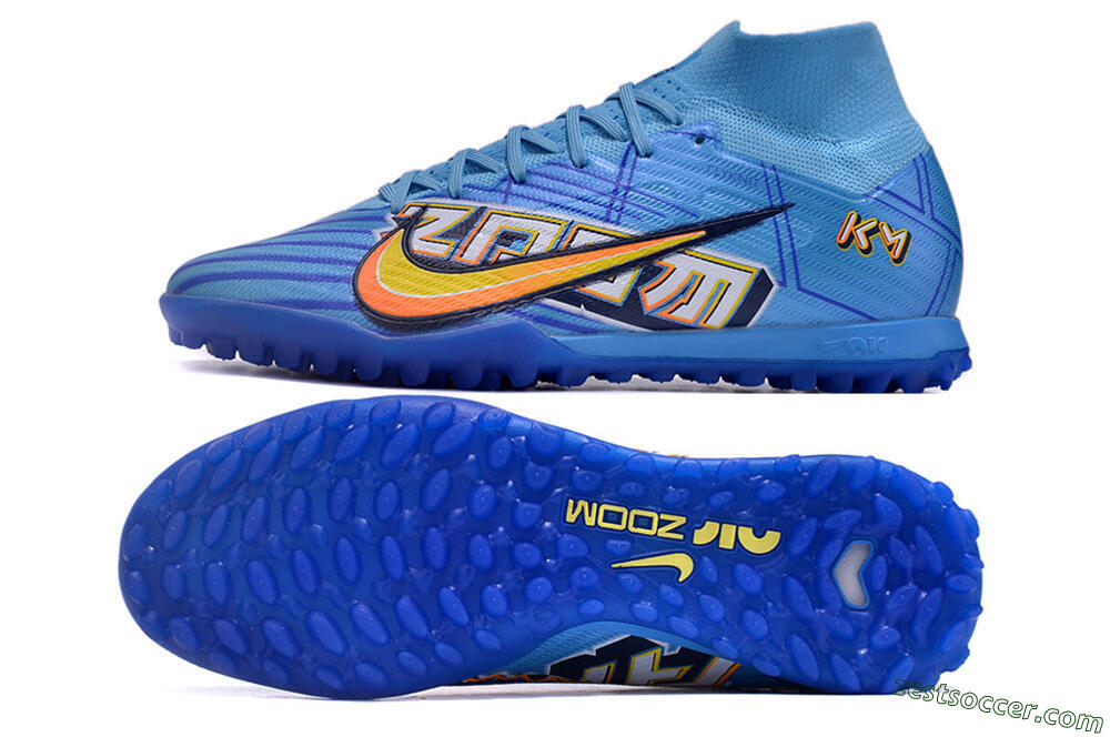 Kylian Mbappe x Nike Air Zoom Mercurial Superfly 9 Elite TF High-Tops Soccer Shoes - Blue/Yellow/Black 1