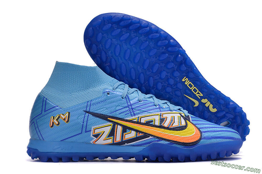 Kylian Mbappe x Nike Air Zoom Mercurial Superfly 9 Elite TF High-Tops Soccer Shoes - Blue/Yellow/Black 0