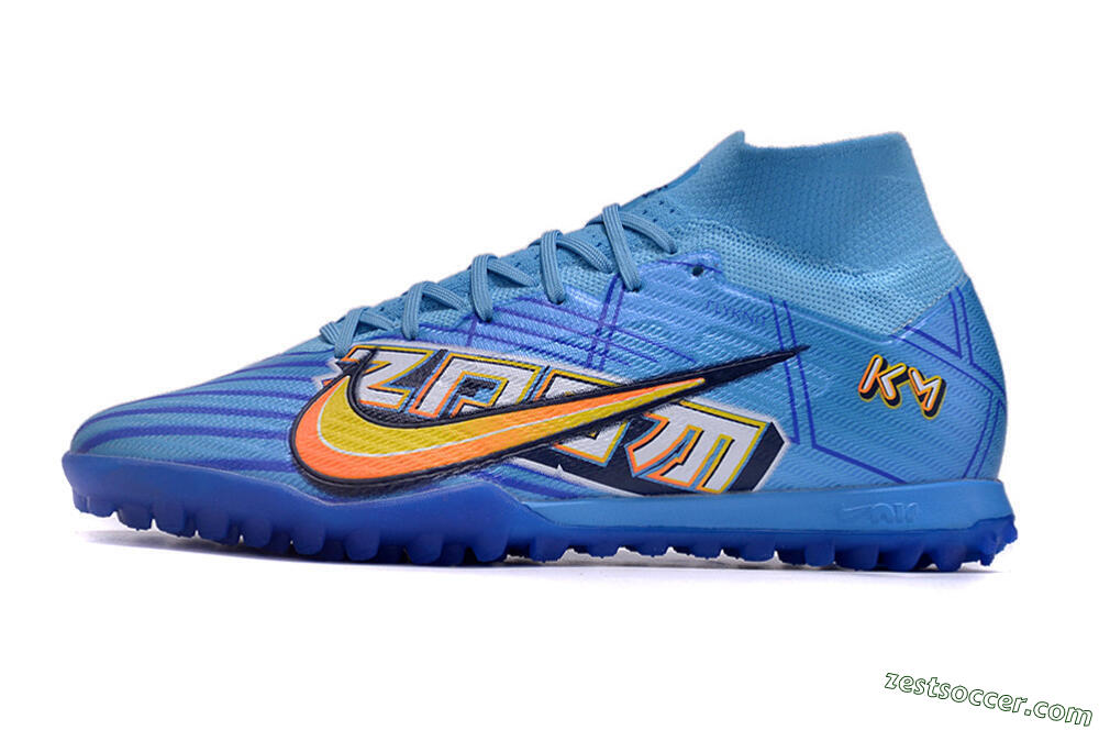Kylian Mbappe x Nike Air Zoom Mercurial Superfly 9 Elite TF High-Tops Soccer Shoes - Blue/Yellow/Black 2