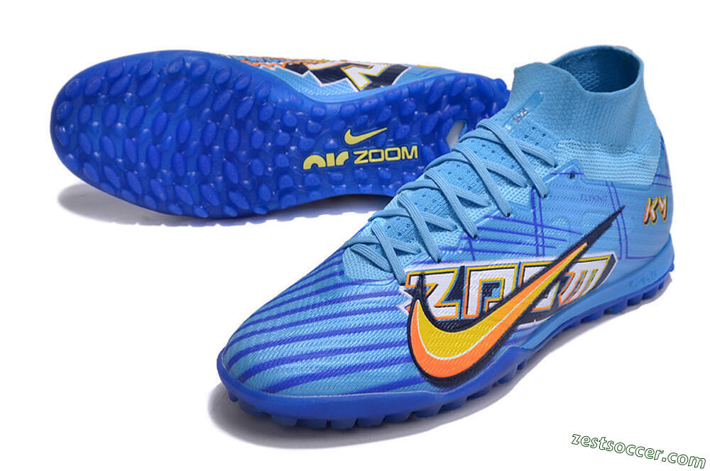 Kylian Mbappe x Nike Air Zoom Mercurial Superfly 9 Elite TF High-Tops Soccer Shoes - Blue/Yellow/Black 3