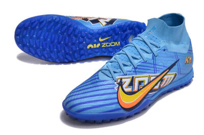 Kylian Mbappe x Nike Air Zoom Mercurial Superfly 9 Elite TF High-Tops Soccer Shoes - Blue/Yellow/Black