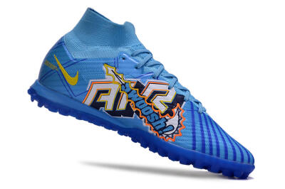 Kylian Mbappe x Nike Air Zoom Mercurial Superfly 9 Elite TF High-Tops Soccer Shoes - Blue/Yellow/Black