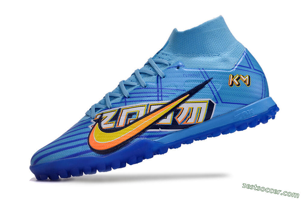 Kylian Mbappe x Nike Air Zoom Mercurial Superfly 9 Elite TF High-Tops Soccer Shoes - Blue/Yellow/Black 5