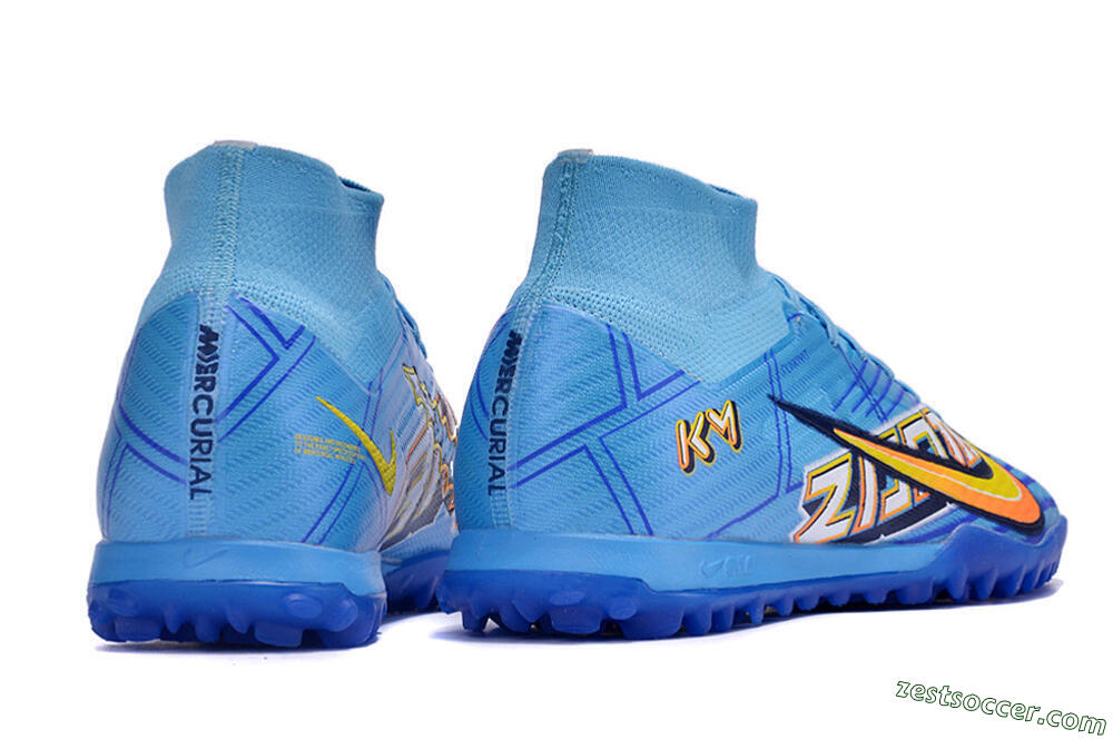 Kylian Mbappe x Nike Air Zoom Mercurial Superfly 9 Elite TF High-Tops Soccer Shoes - Blue/Yellow/Black 6