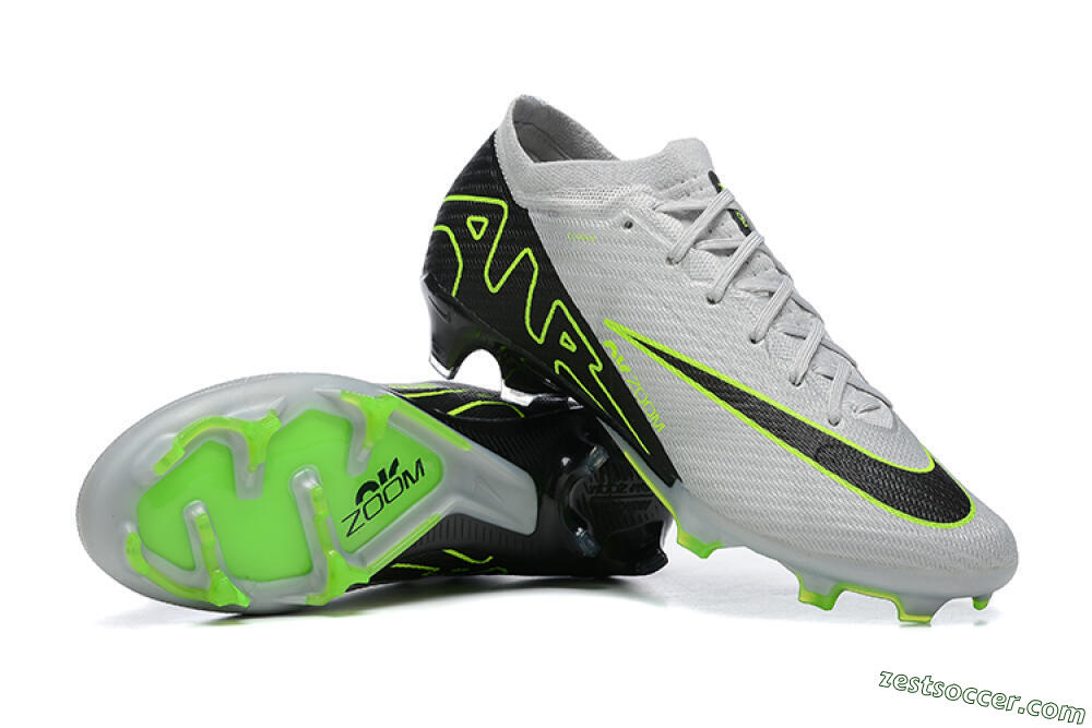 Nike Air Zoom Mercurial Vapor 15 Elite FG Low-Tops Soccer Cleats - White/Black/Green 4