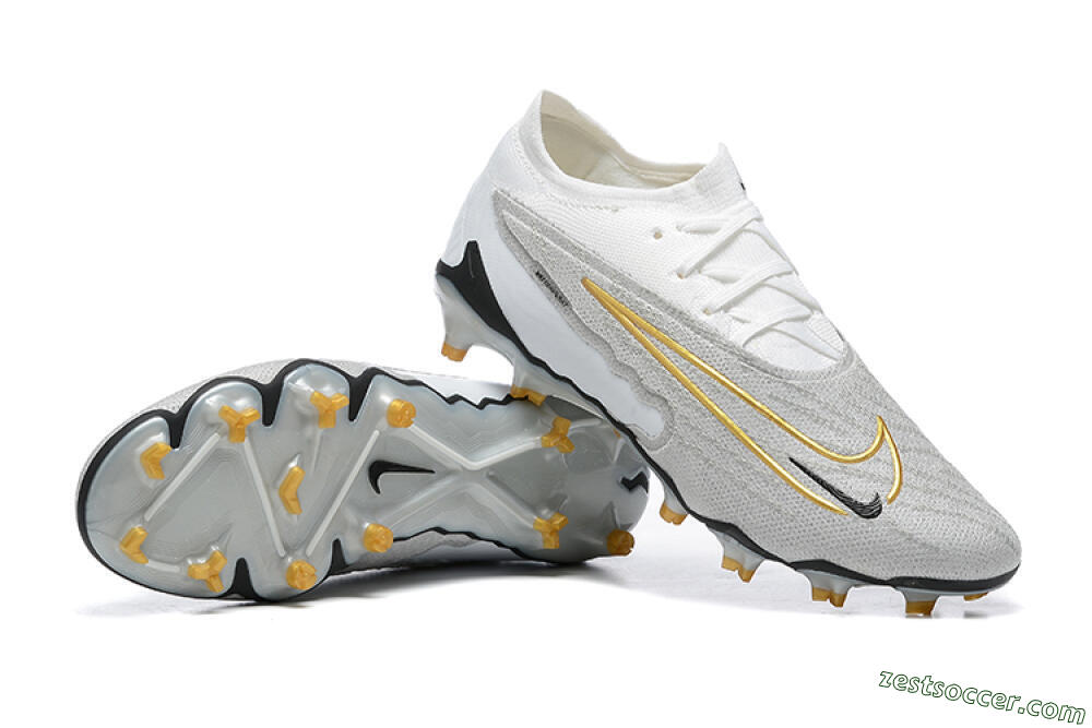 Nike Phantom GX Elite FG Low-Tops Soccer Cleats - Grey/White/Gold 4