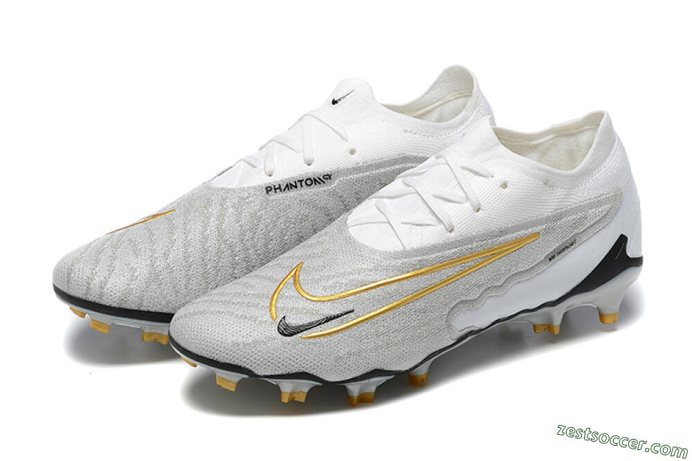 Nike Phantom GX Elite FG Low-Tops Soccer Cleats - Grey/White/Gold 9