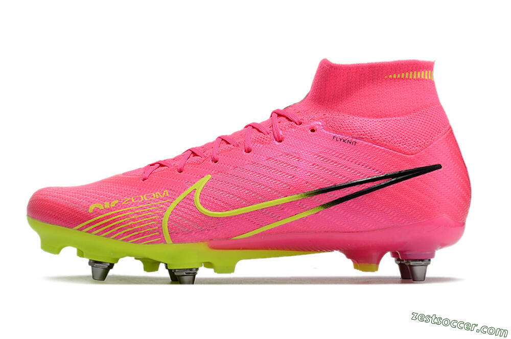 Nike Air Zoom Mercurial Superfly 9 Elite SG High-Tops Soccer Cleats - Pink/Green/Black 2