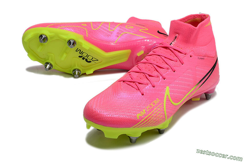 Nike Air Zoom Mercurial Superfly 9 Elite SG High-Tops Soccer Cleats - Pink/Green/Black 3